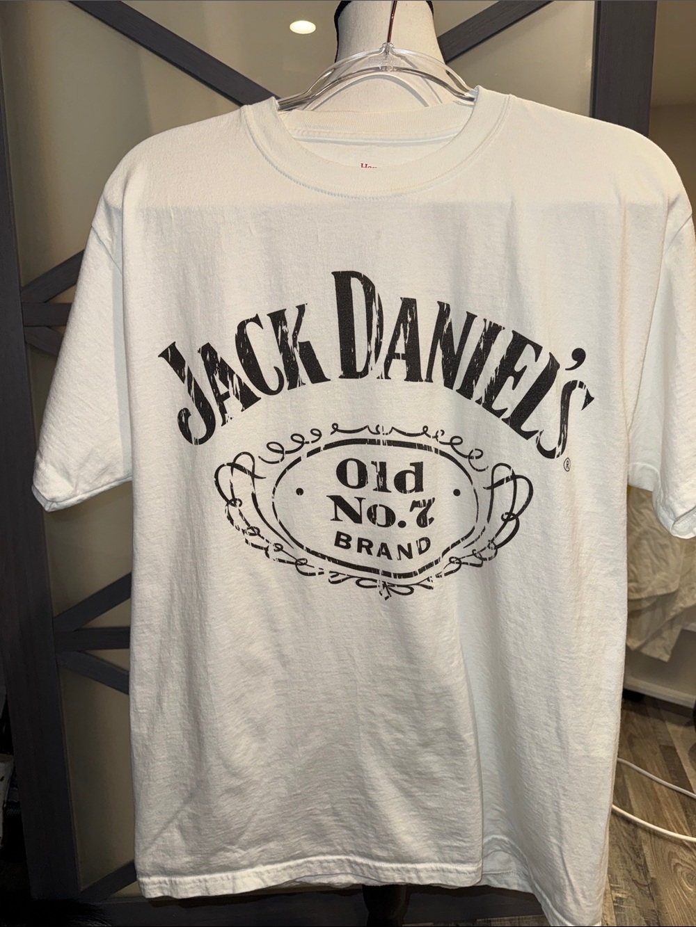 Jack Daniel’s Old No 7 T Shirt L Hanes Beefy-T White Y2K Whiskey Graphic Tee